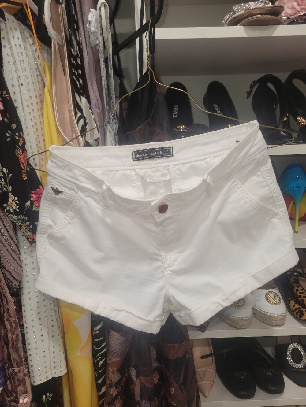 Abercrombie & Fitch White Women's Cotton Roll-Hem Shorts